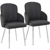 Dahlia Dining Chair in Chrome Metal, Chrome & Grey Fabric (Set of 2)